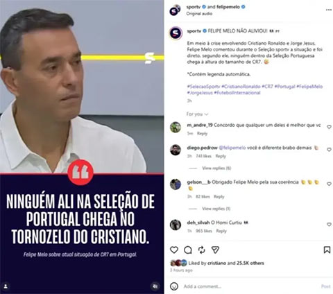 Ronaldo thích bài đăng Melo bênh vực mình